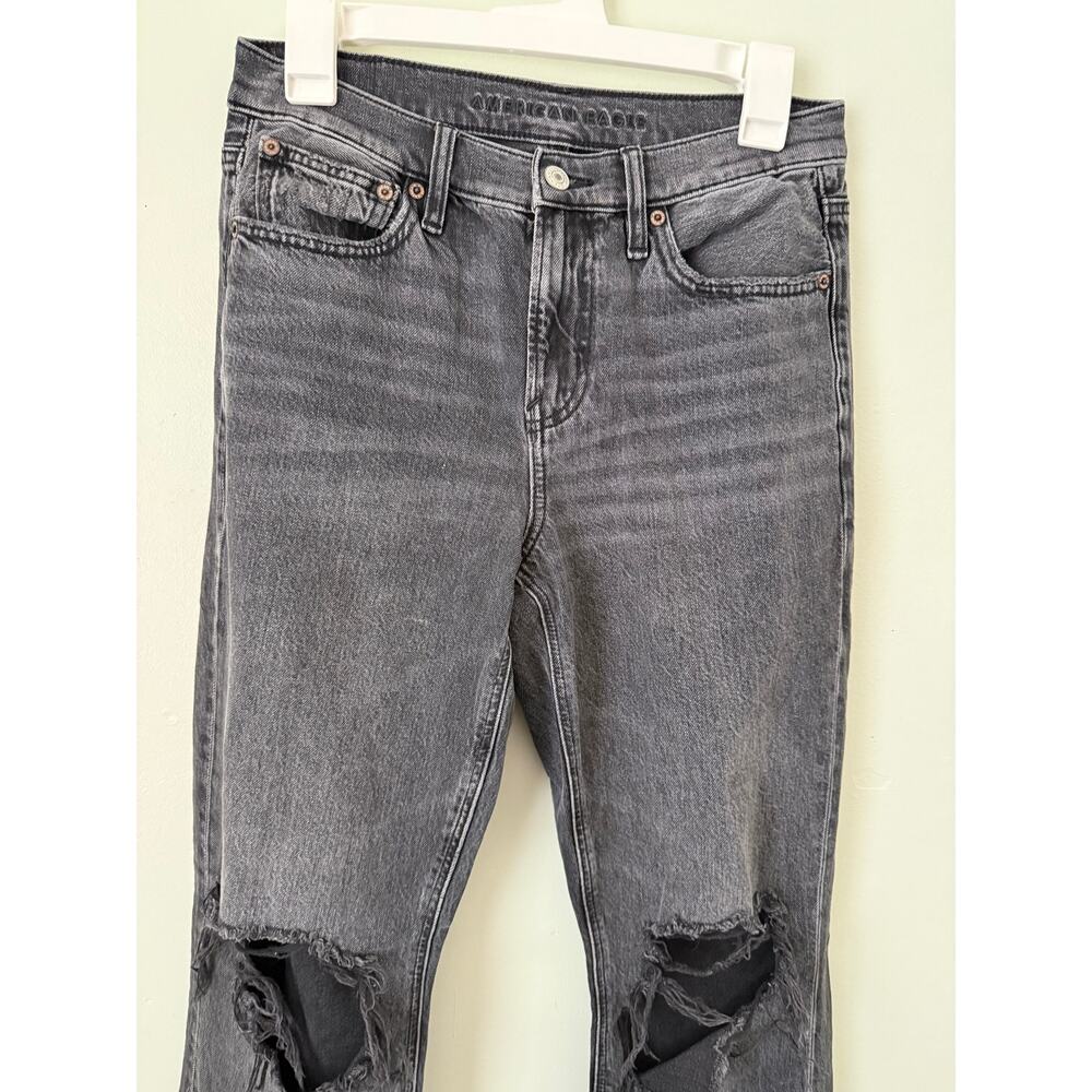 American Eagle | Charcoal Black Faded Distressed Ripped Boot Cut Jeans Preppy - Picture 6 of 7